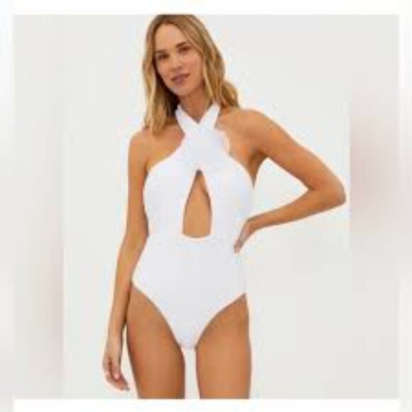 BEACH RIOT ROSE ALTER WHITE ROSE CROSS OVER CUT OUT ONE PIECE SWIMSUIT MEDIUM